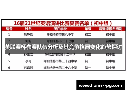 英联赛杯参赛队伍分析及其竞争格局变化趋势探讨
