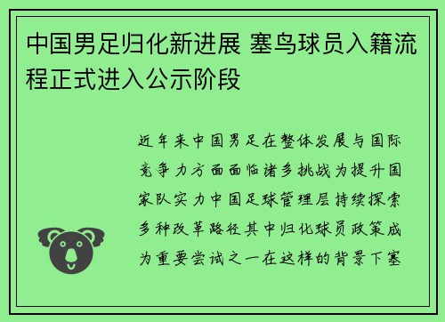 中国男足归化新进展 塞鸟球员入籍流程正式进入公示阶段 中国男足归化新进展 塞鸟球员入籍流程正式进入公示阶段